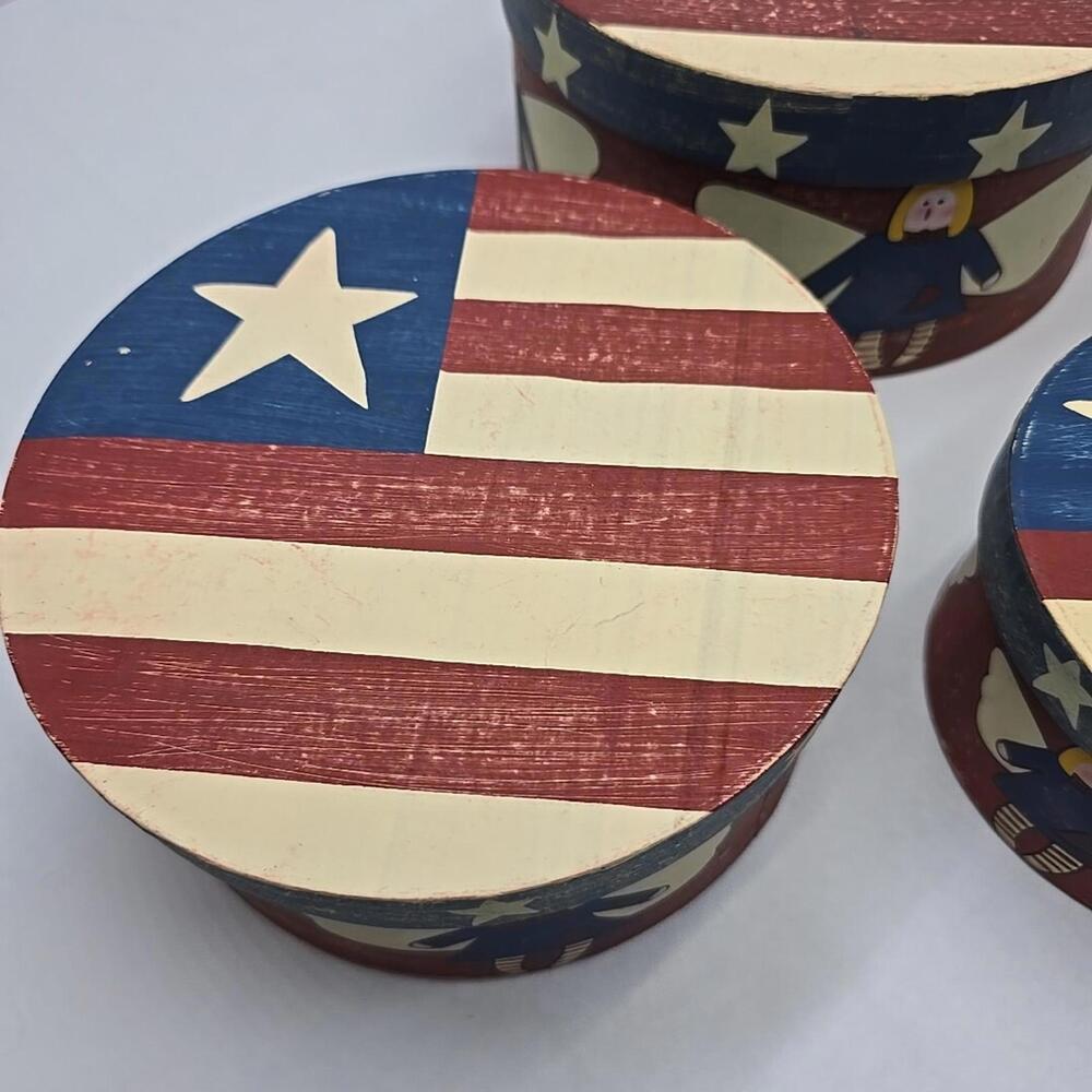 Lot of 3 Vintage Patriotic Angel paper Box Red/White Stripes Stars Angels - Picture 9 of 15